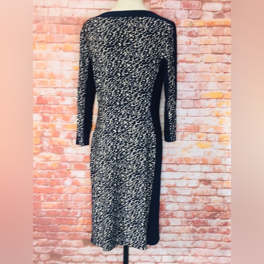 Lauren Ralph Lauren Navy Blue
and Cream Leopard Print Ruched Sheath Dress - Picture 3 of 8